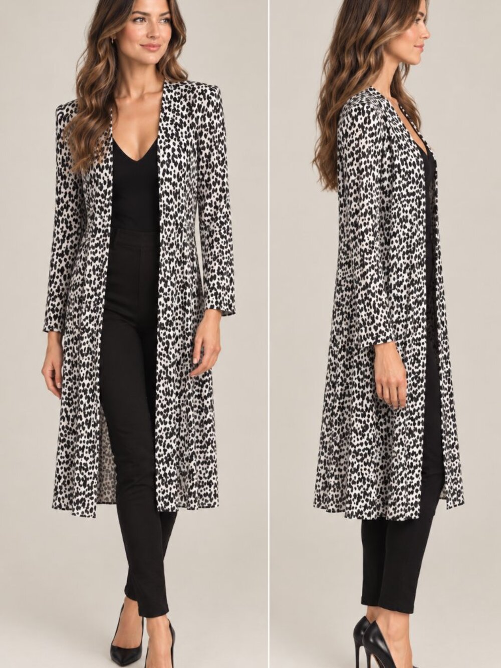 Leopard print rayon light weight open front duster blouse
